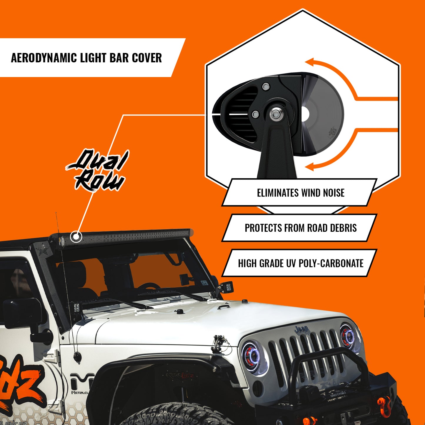 Aerolidz Dual Row Smoked Light Bar Cover - 52” LED Silencer